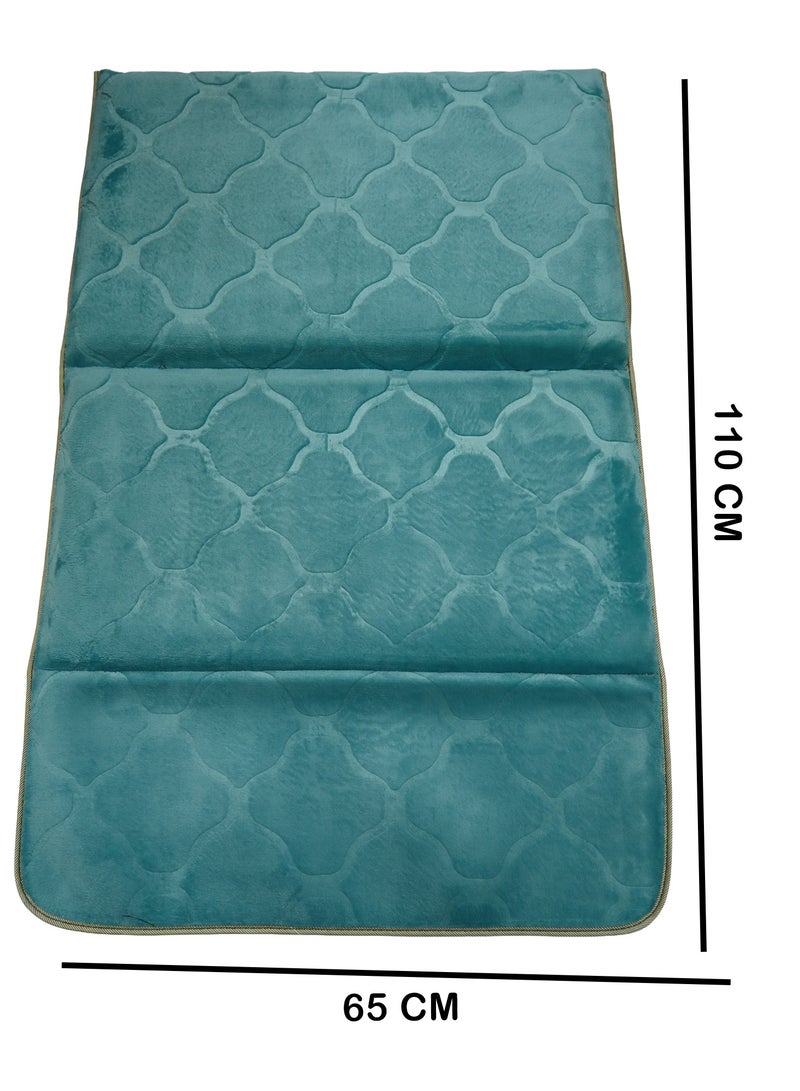 Yuwell Foldable Prayer Mat with Back Support & Carrying Bag, 2-in-1 Prayer Rug Sajadah, Anti-Slip Islamic Salah Mat Soft Velvet Mat 110×65CM for Men & Women, Portable Ramadan & Eid Gift Marine Blue - Image 2